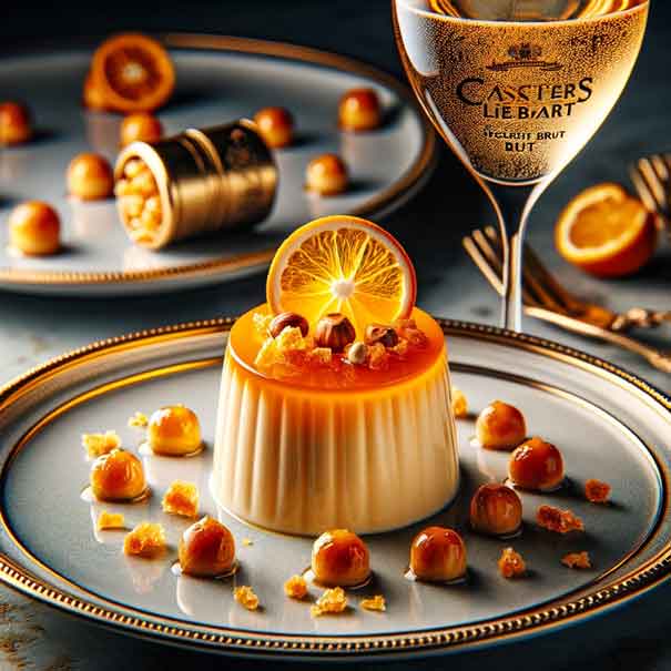 Orangen-Panna Cotta mit Haselnuss-Krokant, Champagner, Dessert ...